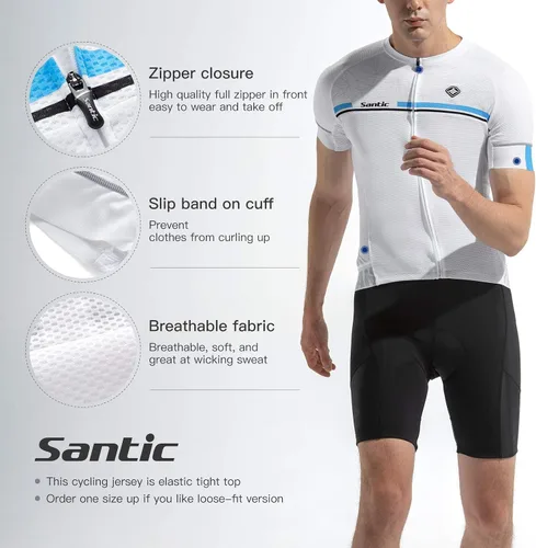 Miniatura 29 de Santic Camiseta de ciclismo para hombre, manga corta, camiseta de ciclismo de carretera, cremallera completa, UPF 50+, MTB con bolsillos