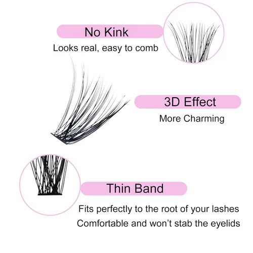 Miniatura 4 de Extensiones de pestañas en racimo DIY 40D 0.05 Bandeja mixta Extensiones de pestañas en racimo Rizado D Extensiones de pestañas naturales