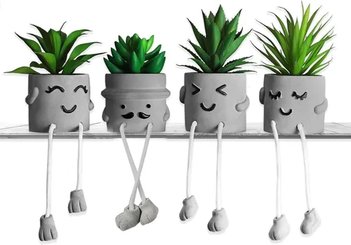 MAKHOT 4 plantas suculentas artificiales creativas con maceta de cemento, planta pequeña falsa para escritorio, suculentas falsas para decoración de