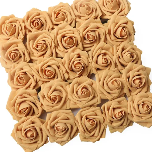 Miniatura 6 de 50 piezas Flores Artificiales, Rosas de Espuma Artificiales de Tacto Real Decoración Bricolaje para Boda Dama de Honor Ramo Nupcial Centros de Mesa