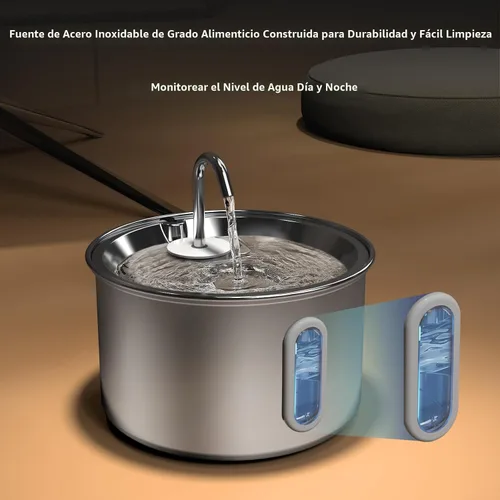 Miniatura 2 de Fuente de agua para gatos de acero inoxidable, con cable, fuente de agua para mascotas de 3 L/101 onzas, bebedero para perros con bomba silenciosa
