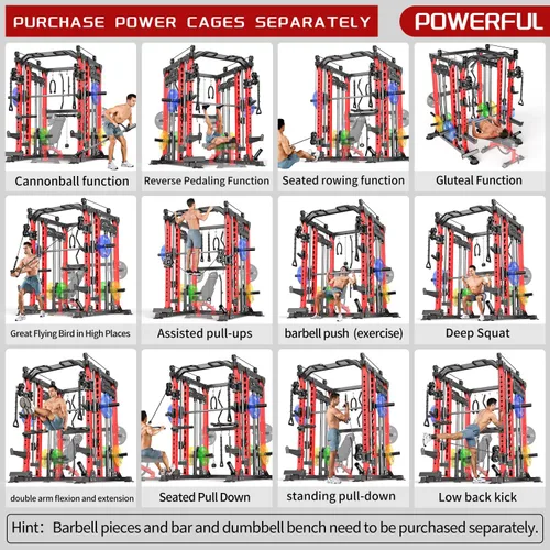 Miniatura 8 de Rack Multiusos para Sentadillas, Conjunto de Rack de Pesas Smith Machine con Sistema de Crossover de Cables, Racks de Potencia para Gimnasio en L04
