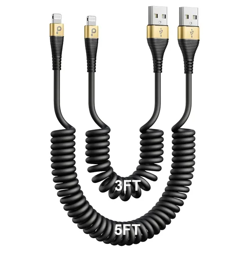 Miniatura 9 de Cable de carga para iPhone para automóvil de 3 pies, paquete de 2 cables Lightning enrollados, [certificado Apple MFi] cable de carga retráctil