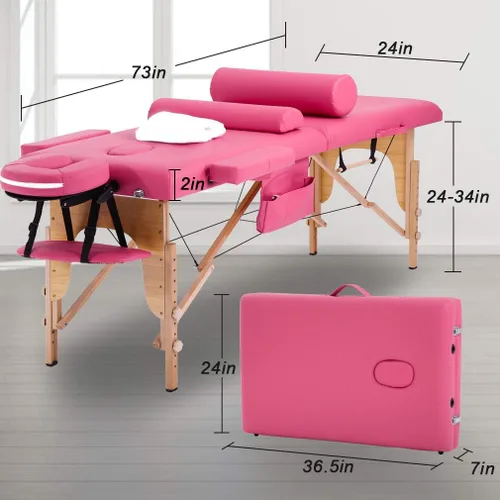 Miniatura 5 de BestMassage Cama de masaje portátil de 24 pulgadas de ancho, cama de pestañas de altura ajustable, 2 mesas de spa plegables con colgador de toallas