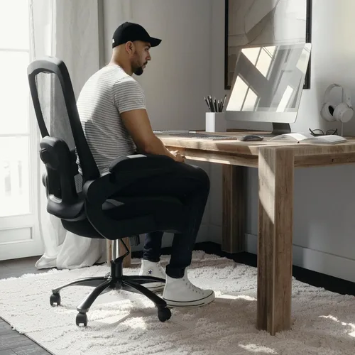 Miniatura 7 de Flash Furniture Silla giratoria grande y alta para oficina y juegos con soporte lumbar y espalda, silla de oficina ergonómica de malla con Tela