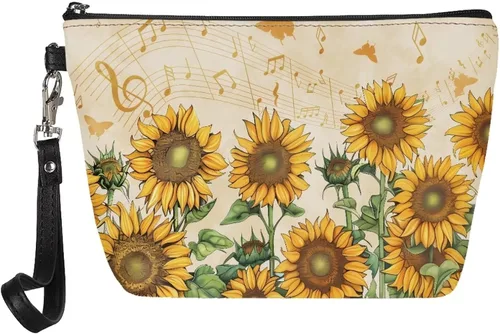 Miniatura 21 de Howilath Abstract Art Cat Cosmetic Pouch for Women PU Leather Toiletry Storage Bag Trapezoid Makeup Bags with Wrist Strap