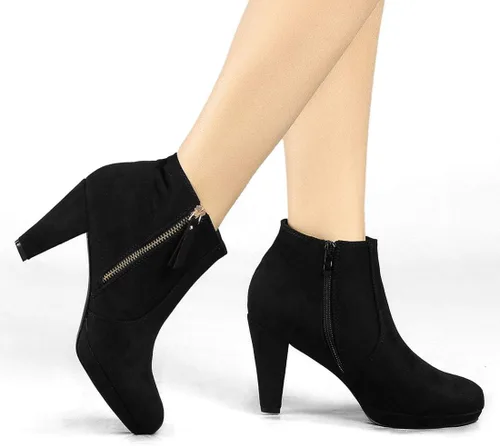 Miniatura 2 de Allegra K Botines de tacón grueso con cremallera lateral y plataforma baja para mujer