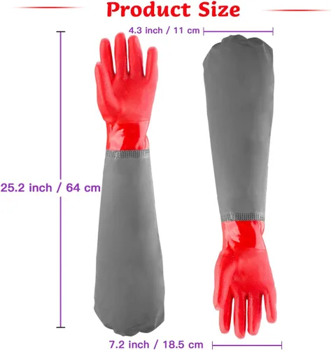 Miniatura 5 de Coopache Guantes de estanque de brazo completo con forro de algodón, guantes impermeables extra largos para limpieza de estanques/industria