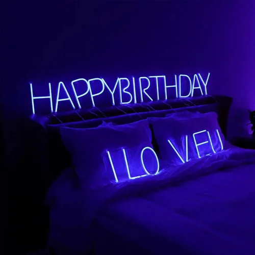 Miniatura 5 de ENUOLI Letreros de neón LED en azul con letras de neón para decoración de pared, luz nocturna, funciona con pilas o USB, letras de neón LED