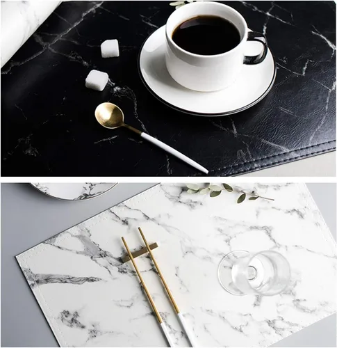 Miniatura 2 de Juego de 4 manteles individuales de cuero de mármol para mesa de comedor, impermeables, decoración de mármol para mesa de cocina, fáciles