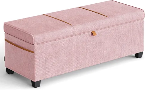 Miniatura 10 de SONGMICS Banco otomano de almacenamiento de terciopelo, reposapiés con patas, 15.7 x 43 x 15.7 pulgadas, banco de extremo de cama, baúl de Blanco