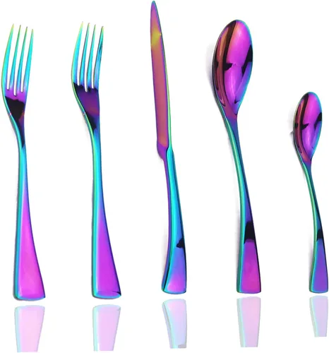 JASHII Juego de cubiertos de 20 piezas de acero inoxidable multicolor para 4, utensilios de comida, incluye tenedores, cuchillos, cucharas, aptos