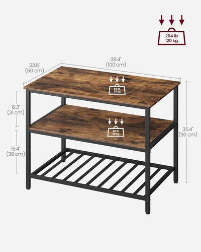 Miniatura 3 de VASAGLE UKKI005B01 - Isla de cocina con 3 estantes, estante de cocina de 39.4 pulgadas de ancho con gran encimera, estructura de acero estable