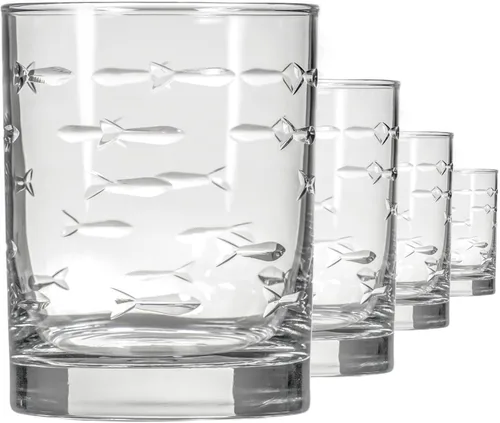 Miniatura 27 de Rolf Glass School of Fish - Copas de vino blanco de 12 onzas, juego de 4 copas de vino sin plomo, copas de vino grabadas con rueda de diamante, 12oz