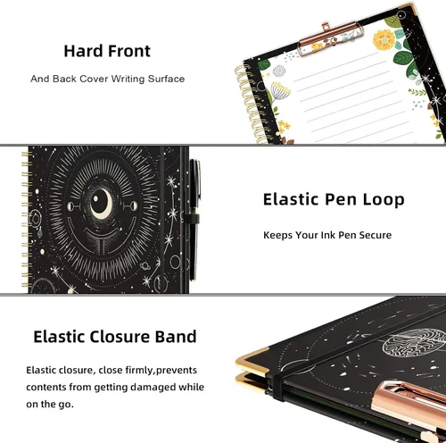 Miniatura 5 de Ospelelf Folio portapapeles con bloc de notas para tamaño carta, carpeta portapapeles con almacenamiento, 5 carpetas con 10 bolsillos, cierre Tarot