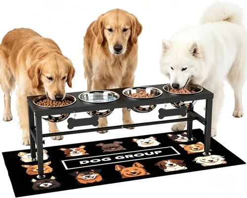 Miniatura 19 de ADENGL Tazones elevados para perros con alimentador lento, 5 alturas ajustables, antideslizante, marco de metal duradero, tapete a prueba de Negro