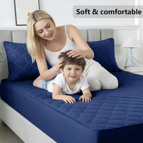 Miniatura 7 de Protector de colchón impermeable – Protector de colchón de tamaño individual silencioso y estilo sábana bajera Protección completa de cama