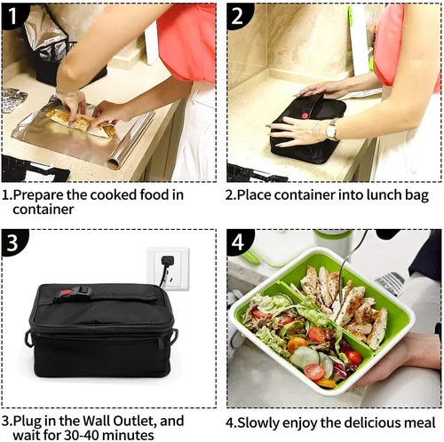 Miniatura 3 de Horno portátil, calentador de alimentos portátil de 110V, horno portátil personal, mini lonchera eléctrica calentada para recalentar y cocinar Negro