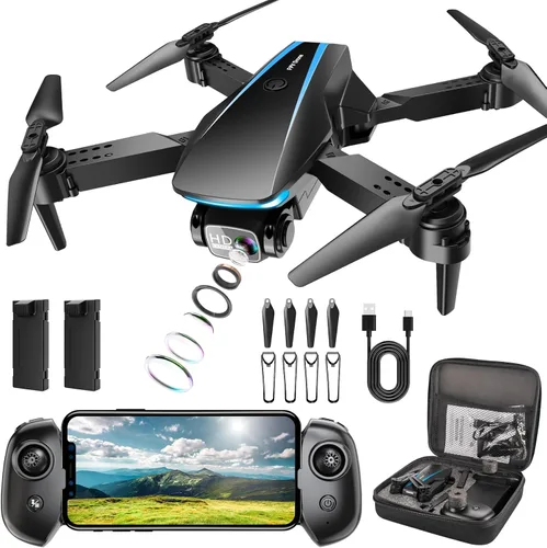 Oddire - Dron con cámara - Drones para adultos, con 2 baterías, estuche de transporte, hélices, dron plegable HD 1080P con vuelo estable,