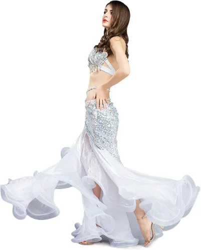 Miniatura 2 de ROYAL SMEELA Disfraz de danza del vientre para mujer, falda de danza del vientre y sujetador de cola de sirena, ropa de rendimiento profesional