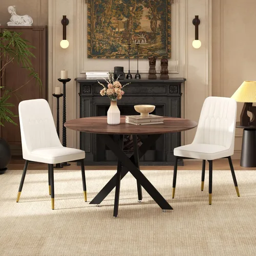 Miniatura 35 de RGZ Juego de mesa de comedor redonda negra de mediados de siglo para 2, mesa de cocina pequeña de madera circular de 36 pulgadas y 2 sillas