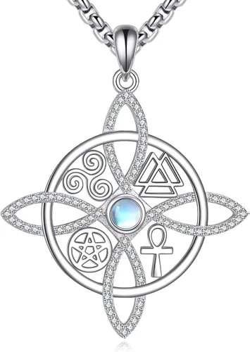 Miniatura 52 de YAFEINI Collar con dije de nudo de bruja de plata de ley, amuleto de bruja de cruz celta, regalo para mujer