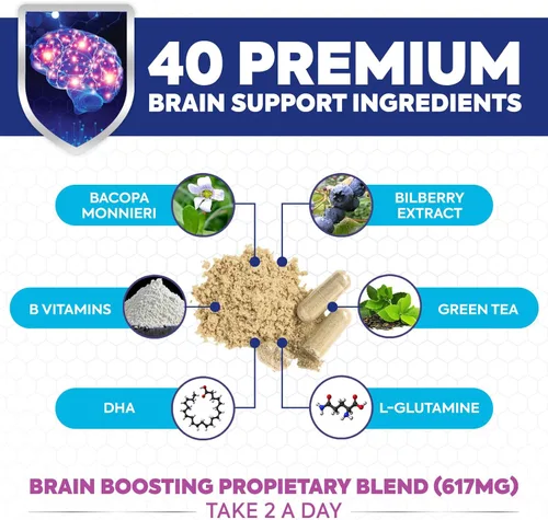 Miniatura 3 de Suplemento de memoria cerebral, nootrópicos de fuerza 3 veces para concentración, claridad y apoyo de enfoque, salud cerebral, vitaminas cognitivas