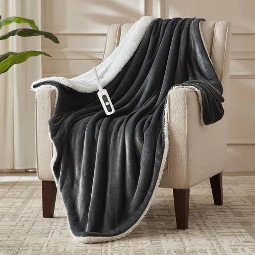 Miniatura 14 de Manta térmica de sherpa de doble cara, manta eléctrica de calefacción suave para cama, sistema de seguridad automático, 6 niveles de calefacción y 4