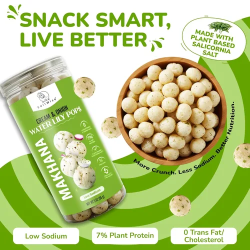 Miniatura 2 de SaltWise Water Lily Pops (Makhana/Fox Nuts) - Aceite de oliva tostado Bajo en sodio Sin gluten, vegano, sin OMG a base de plantas (cebolla crema)
