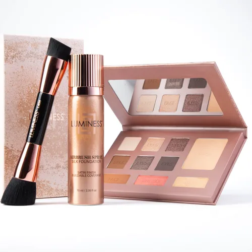 LUMINESS Face Time - Kit de maquillaje todo en uno, incluye paleta facial, base de aerógrafo y brocha de maquillaje, de larga duración, sedoso, 03 -