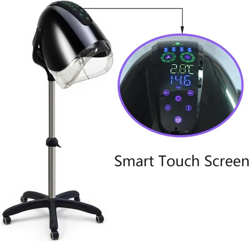 Miniatura 2 de Secador de pelo profesional con capucha, con panel de control táctil inteligente, ajustes de 8 velocidades de 1000 W, funciones de iones negativos