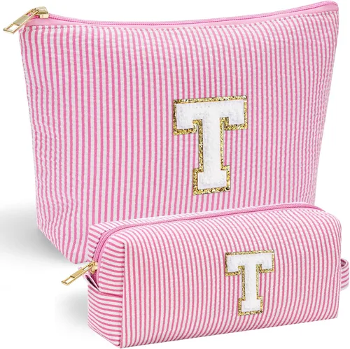 Miniatura 85 de YOOLIFE Regalos del Día de la Madre para mujeres, bolsa de maquillaje con inicial, bolsa de cosméticos, bolsa de maquillaje de viaje, regalos Rosado