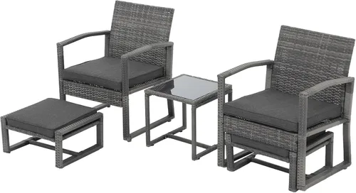 Miniatura 2 de Patiorama Juego de muebles de mimbre para patio al aire libre, 5 piezas, sillas de ratán de polietileno gris para todo tipo de clima, juego