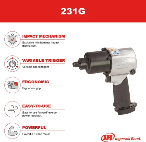 Miniatura 3 de Ingersoll Rand Llave de impacto neumática 231G 1/2", par máximo de 500 pies-libras, empuñadura de pistola
