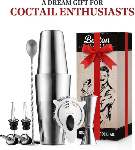 Miniatura 7 de Boston Shaker Set Barman Kit – Juego de 13 piezas de coctelera – Mezclador de bebidas para bar en casa con todos los accesorios de bar
