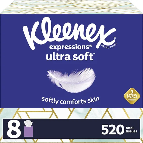 Kleenex Expressions - Pañuelos faciales ultra suaves, 8 cajas de cubos, 65 pañuelos por caja (520 pañuelos en total)