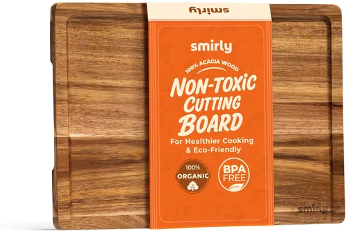 SMIRLY - Tabla de corte grande de acacia para cocina: tabla de cortar de madera grande con ranura para jugos, tablas de cortar de madera para 15"