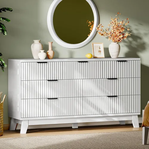 Miniatura 20 de Xixini Cómoda acanalada con 6 cajones, cómoda moderna de 54 pulgadas de ancho con mango de metal, soporte de TV de madera, organizador