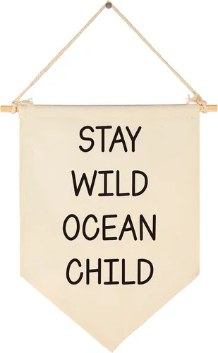 Banderín Colgante de Lona "Stay Wild Ocean Child" - Bandera Decorativa para Pared, Regalo para Guardería, Bebé, Niños, Niño, Niña, Recién Nacido,