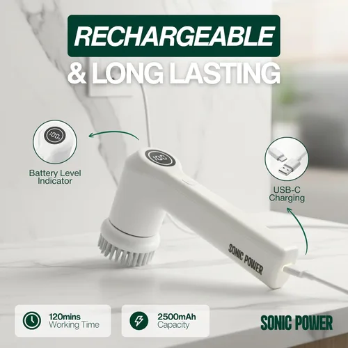 Miniatura 6 de SonicPower Cepillo Eléctrico Giratorio, de mano y ergonómico, impermeabilización IPx7, 4 accesorios multiusos incluidos, batería recargable de larga