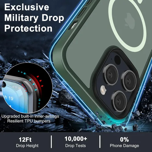 Miniatura 4 de Funda para iPhone 14 ProMax, diseño verde militar para iPhone 14 Pro Max de 6.7 pulgadas, protección contra caídas de grado militar, compatible