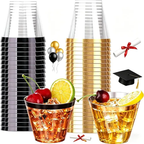Miniatura 24 de WELLIFE 200 tazas plateadas, vasos de plástico transparente de 9 onzas, copas de vino de plástico desechables, copas de cóctel para fiestas y bodas