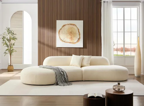 Miniatura 4 de Sofá curvado de lujo de 135.4 pulgadas, moderno sofá beige tapizado, cómodos sofás Boucle tapizados de gran tamaño con diván, sofás seccionales