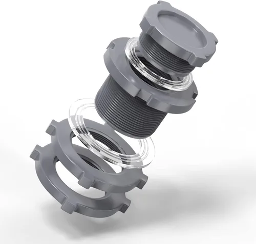 Miniatura 2 de TAISHER Adaptador de conector de tanque de mamparo de PVC negro de 3 pulgadas con tapones y junta para tanque de agua, barriles de lluvia, acuarios