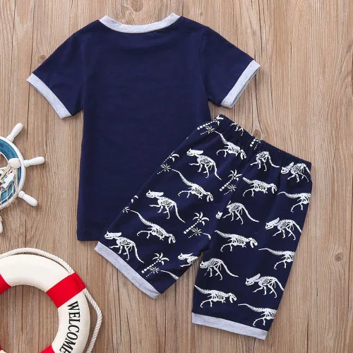 Miniatura 2 de Conjunto de ropa de verano para bebés y niños de 1 a 4 años de edad de manga corta con estampado de dinosaurios