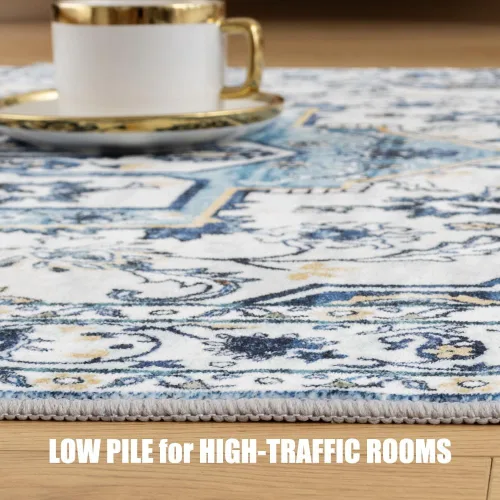 Miniatura 114 de Syalife 4x6 Alfombra Lavable para Área, Ultra Suave Antideslizante, Pila Baja, Alfombra Vintage Resistente a Manchas para Sala de Estar, Alfombra
