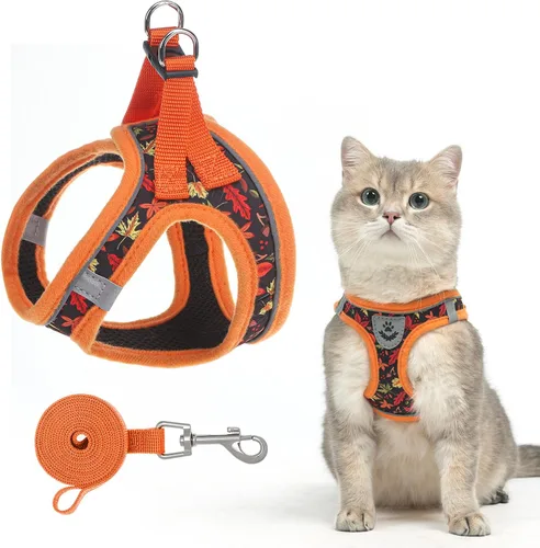 Miniatura 14 de SCENEREAL Juego de arnés y correa para gatos, a prueba de escape, arnés ajustable de malla de aire suave para gatitos para niñas y niños, gatos Negro
