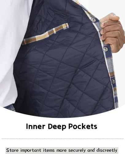 Miniatura 4 de MAGCOMSEN Chaqueta tipo camisa de franela para hombre con forro acolchado de manga larga a cuadros, con botones, gruesa, para invierno