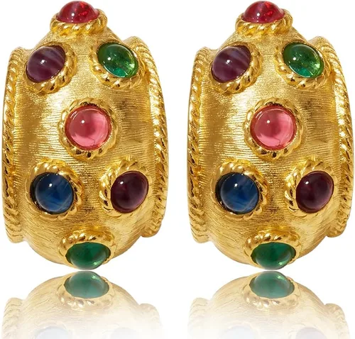 Pendientes de resina en forma de flor Pendientes de botón gruesos de oro Pendientes coloridos Joyería vintage para regalos