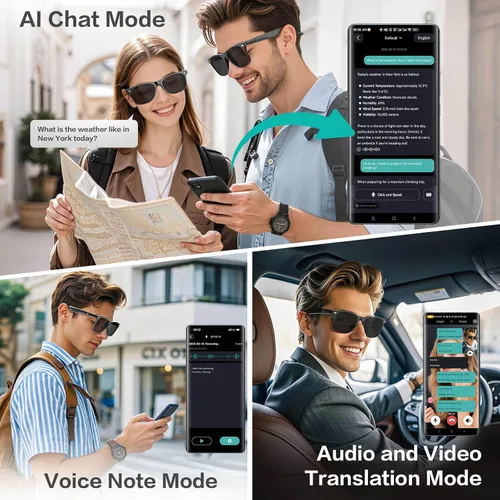 Miniatura 2 de EarlySincere Gafas de sol Bluetooth para hombre y mujer, traducción AI, duración de la batería de 50 horas, protección UV, control de voz, gafas